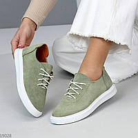 Удобные женские замшевые зелёные туфли весенние Натуральная замша Весна Осень