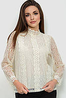 Блуза женская классическая гипюровая, цвет светло-бежевый, размер S-M, 204R154