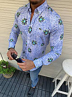 Рубашка в цветочек для мужчины Lacoste Blue Flowers лакоста Salex Сорочка в квіточку для чоловіка Lacoste Blue