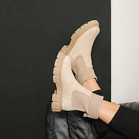 Челсі замшеві хутро Бежеві зимові жіночі черевики Denwer P