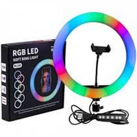 Кольцевая лед-лампа для студийного освещения Ring RGB MJ18 18см с пультом для фото и видео akr