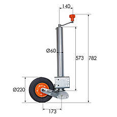 Опорне колесо KARTT Ø60 мм 400 кг автоматичне з роликом 220 x 65 мм KJW6005, фото 2