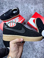 Трендові замшеві чоловічі чорні кросівки Nike Air Force 1 Black, весняні спортивні кроси Найк форс