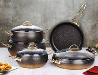Набор посуды кастрюль премиум класса O.M.S. Collection 3024 9 предметов с мраморным покрытием Черный (Турция)