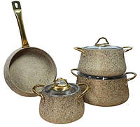 Набор посуды кастрюль премиум класса O.M.S. Collection 3041 с гранитно-мраморным покрытием Песочный (Турция)