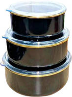 Набор эмалированных контейнеров O.M.S. Collection 10200 для еды 3 предмета Черный (Турция) akr