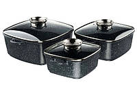 Набор кастрюль Styleberg ST-3025 6 предметов с крышками с мраморным покрытием Черный akr
