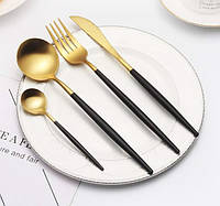 Набор столовых приборов 4 предмета A-Plus Cutlery set GOLD Золотой на 1 персону ложка, вилка, нож akr