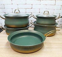 Набор посуды кастрюль премиум класса O.M.S. Collection 3045 с гранитным покрытием с крышками Зеленый (Турция)