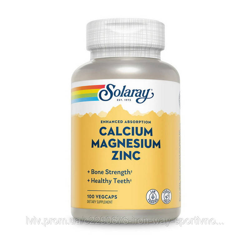 Solaray Calcium Magnesium Zinc (100 veg caps), фото 1