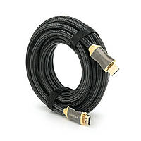 Кабель VEGGIEG HX-8 HDMI-HDMI 2K * 4K, 8.0m, v2,0, OD-8.0mm, круглый, оплетка, Black, коннектор Black-Gold,