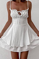 Белое женское платье мини из льна 44/46