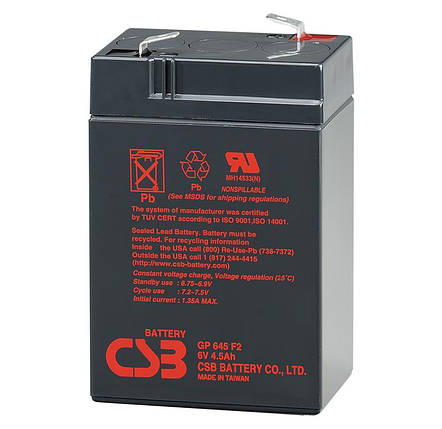Акумуляторна батарея CSB GP645, 6V 4.5Ah Q20, фото 1