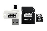 Карта памяти MicroSDXC 64GB UHS-I Class 10 GOODRAM + SD-adapter + OTG Card reader (M1A4-0640R DH, код: 1901186