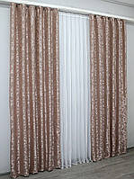 Комплект жакардових штор на тесме 1 х 2.7 м Красиві щільні штори у вітальню Готові штори на вікна