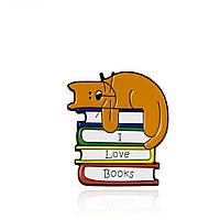 Брошь-значок BROCHE Кот с книжками I Love Books разноцветная BRGV112125 GG, код: 7429097