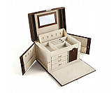 Коричневий органайзер для ювелірних виробів з дзеркалом та висувними ящиками, фото 2