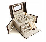 Коричневий органайзер для ювелірних виробів з дзеркалом та висувними ящиками, фото 4