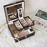 Чорний органайзер з футляром та дзеркалом для зберігання ювелірних виробів на замку, фото 2
