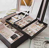 Чорний органайзер з футляром та дзеркалом для зберігання ювелірних виробів на замку, фото 5