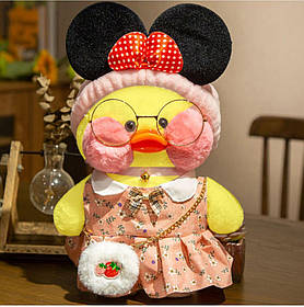 М'яка іграшка Качка Лалафан в одязі з окулярами Cafe mimi duck Lalafanfan Duck качечка лалафанфан у платті