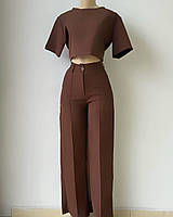 Женский летний элегантный костюм брюки со стрелками и укороченная кофта размеры 42-48