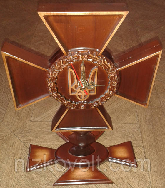 Різьблений настільний годинник "Герб СБУ", фото 1