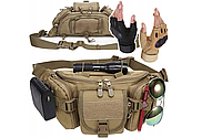 Поясная тактическая сумка для перчаток TACTICAL SURVIVAL KIT X/XL + прочные тактические перчатки без пальцев