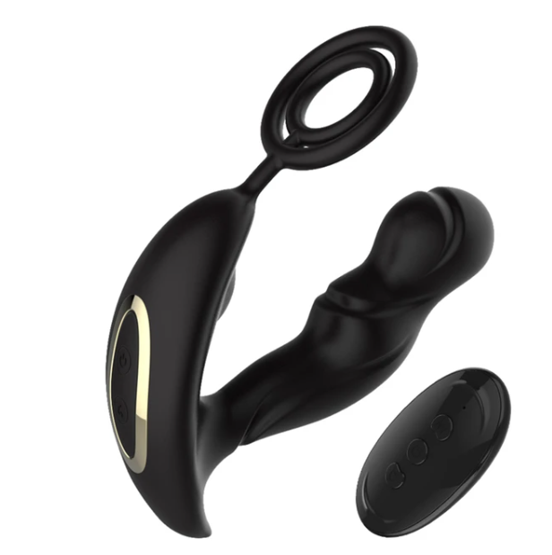 Вібрамасажер простати анальний для чоловіків Flight of Fancy з подвійними кільцями для пеніса Wiftone Чорний, фото 1