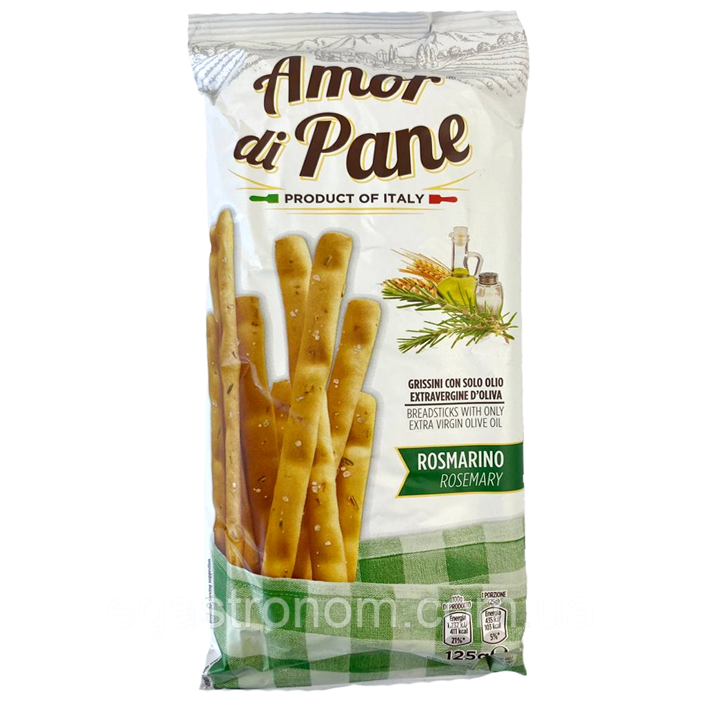 Грісіні з розмарином Амор ді Пане Amor di Pane rozemary 125g 18ш/ящ (Код: 00-00014241), фото 1