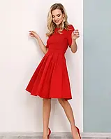 Красное фактурное платье-татьянка с короткими рукавами, Фактурный трикотаж, Деловой