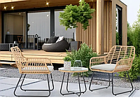 Комплект садових меблів із ротангу Garden Line LEUCA Плетені крісла для саду зі столиком сірі