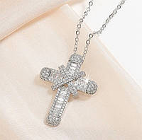 Женская подвеска с цепочкой, Кулон Крест с кубическим цирконием, Декоративный крест