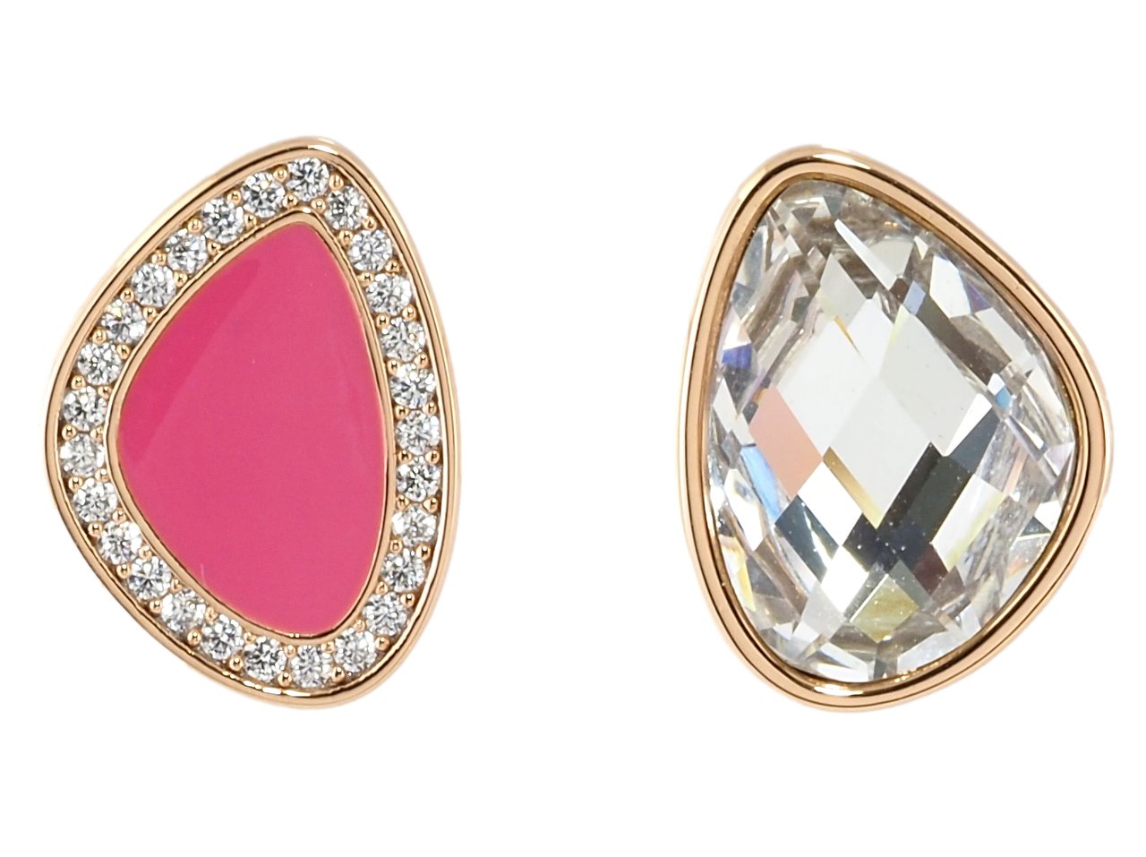 Сережки Xuping Позолота 18K пусети "Асиметричні з цирконієм і рожевою емаллю", фото 1