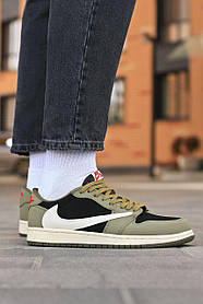 Чоловічі Кросівки Nike Air Jordan 1 Low x Travis Scott / Найк Аїр Джордан 1 Тревіс Скотт Низькі Чорні з Хакі