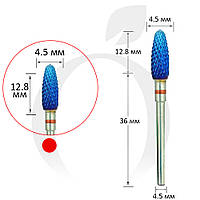 Фреза твердосплавная пуля каленая красная 4.5 мм, рабочая часть 12.8 мм