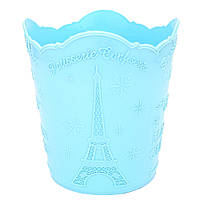 Подставка стакан круглый для кисточек , пилочек и маникюрных инструментов "Эйфелева башня", голубой 110x100 мм