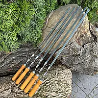 Набор шампуров с деревянной ручкой 580х10х3мм - 6 шт Шампуры для гриля из нержавеющей стали