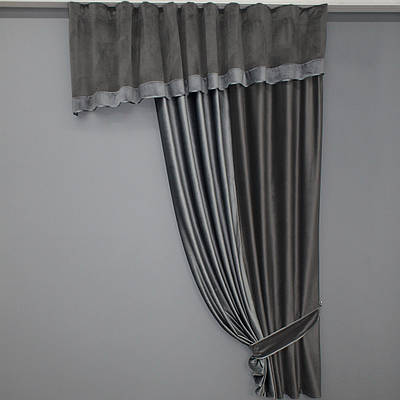Кухонний комплект (260х220см.) шторка з ламбрекеном. Колір сірий. Код 097к 52-0843