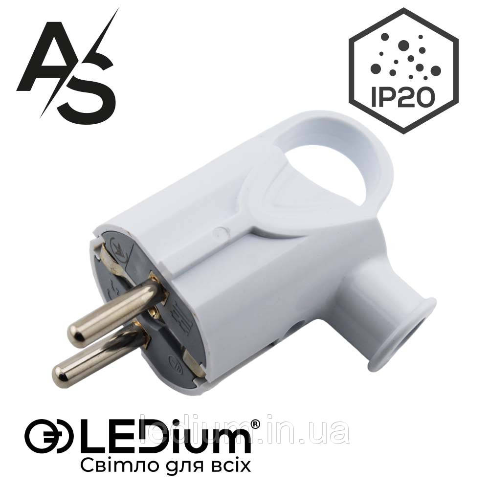 Вилка з заземленням і кільцем кутова 16 А біла AS LEDium AP014