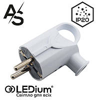 Вилка з заземленням і кільцем кутова 16 А біла AS LEDium AP014