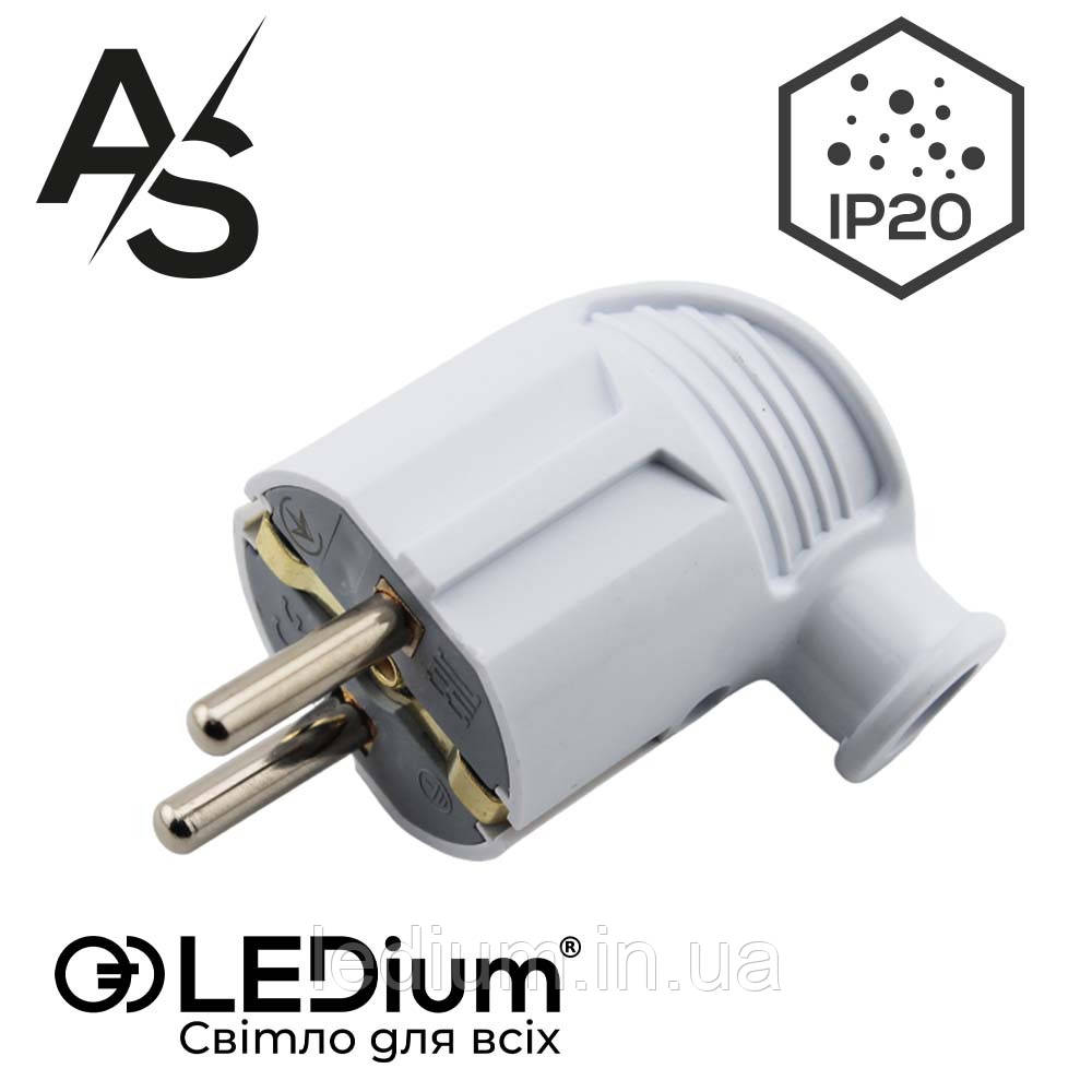 Вилка кутова із заземленням 16А  Біла AS LEDium AP013