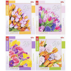 Зошит у клітку 96 листів загальна "Квіти-насолода", 100% білизна