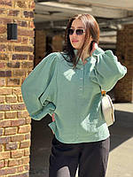 Женская стильная рубашка из муслина с объемными рукавами (Размер 42-44, 46-48, 50-52, 54-56), Мятная
