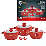 Набір каструль-відказанов 3 шт. із кришками НК-325 (20,24,28 см) з гранітним покриттям із товстим дном Red, фото 3