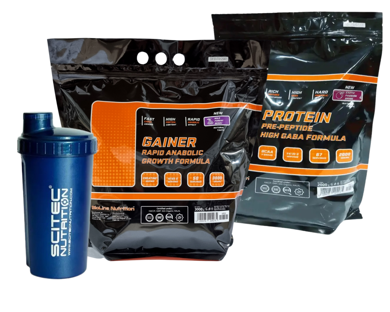 Протеїн 2 кг смак Персик-маракуя, Гейнер з креатином 3 кг, Шейкер у подарунок, фото 1