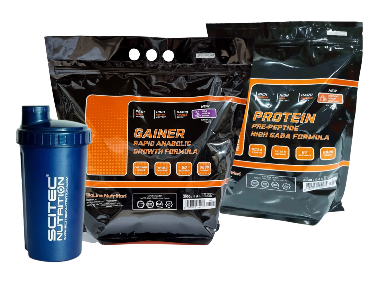 МАС-КОМПЛЕКТ: 2 кг HIGH GABA FORMULA ПРОТЕЇНУ + 3 кг RAPID ANABOLIC GAINER + Шейкер, фото 1