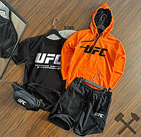 UFC спортивный костюм мужской Шорты + Футболка + Худи + Бананка летний комплект юфс оранжевый