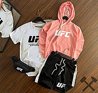 Костюм мужской летний UFC Кофта + Шорты + Футболка + Бананка спортивный комплект юфс бело-розовый