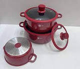 Набір каструль-відказанов 3 шт. із кришками НК-325 (20,24,28 см) з гранітним покриттям із товстим дном Red, фото 5